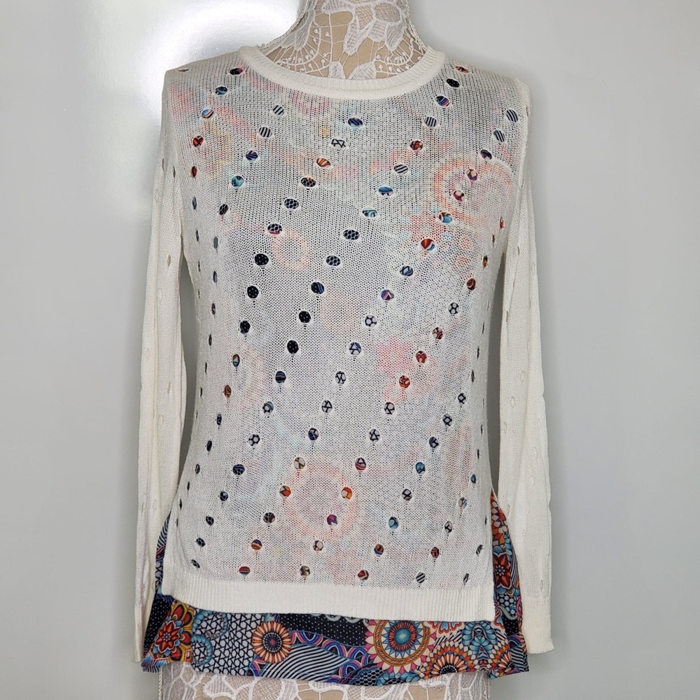 5/$25 Desigual Carol Holey Layered Sweater Bright - Picture 9 of 11